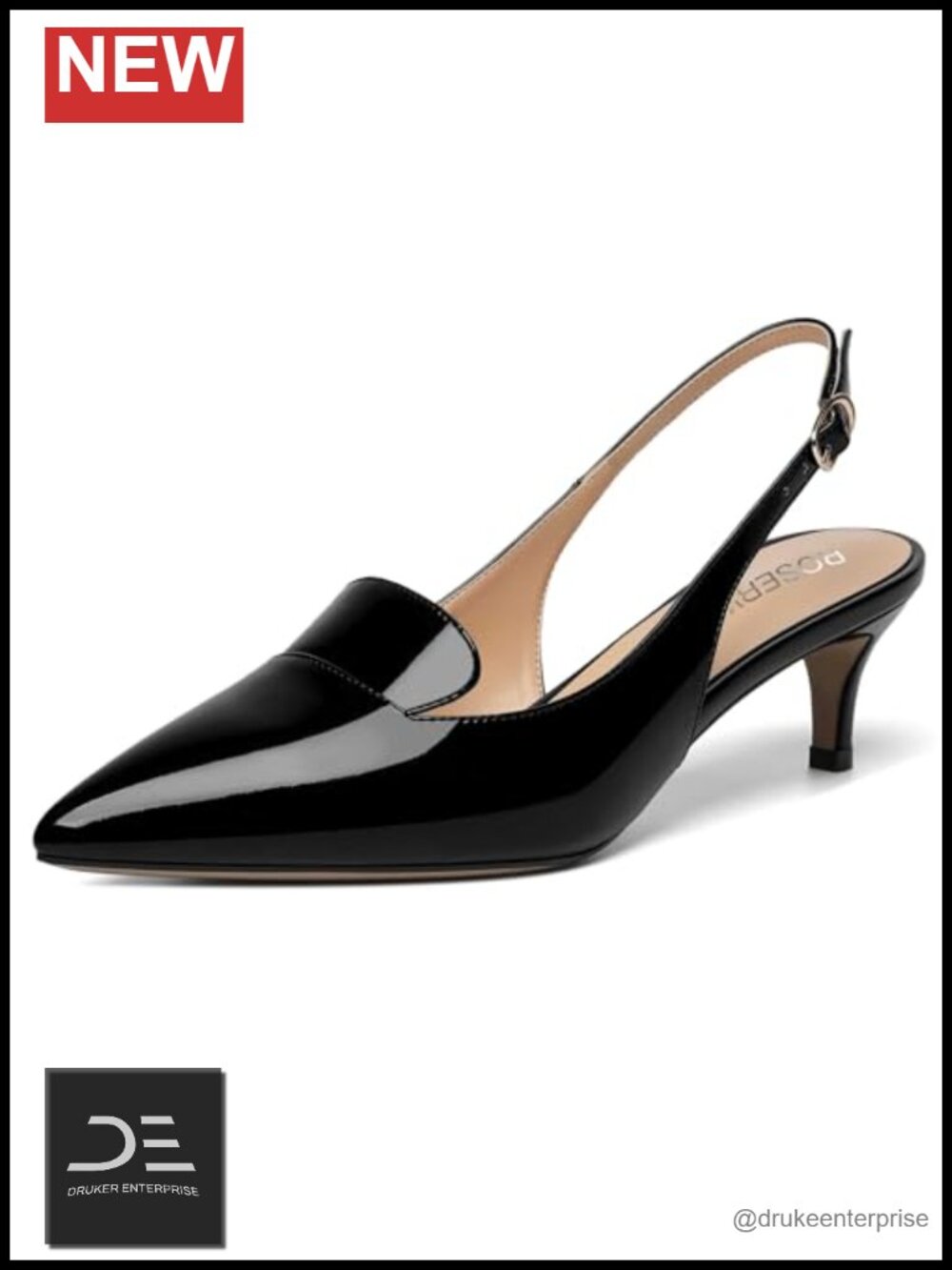 Women's Slingback Kitten Heel Pumps Shoes Patent Buckle 2 Inch